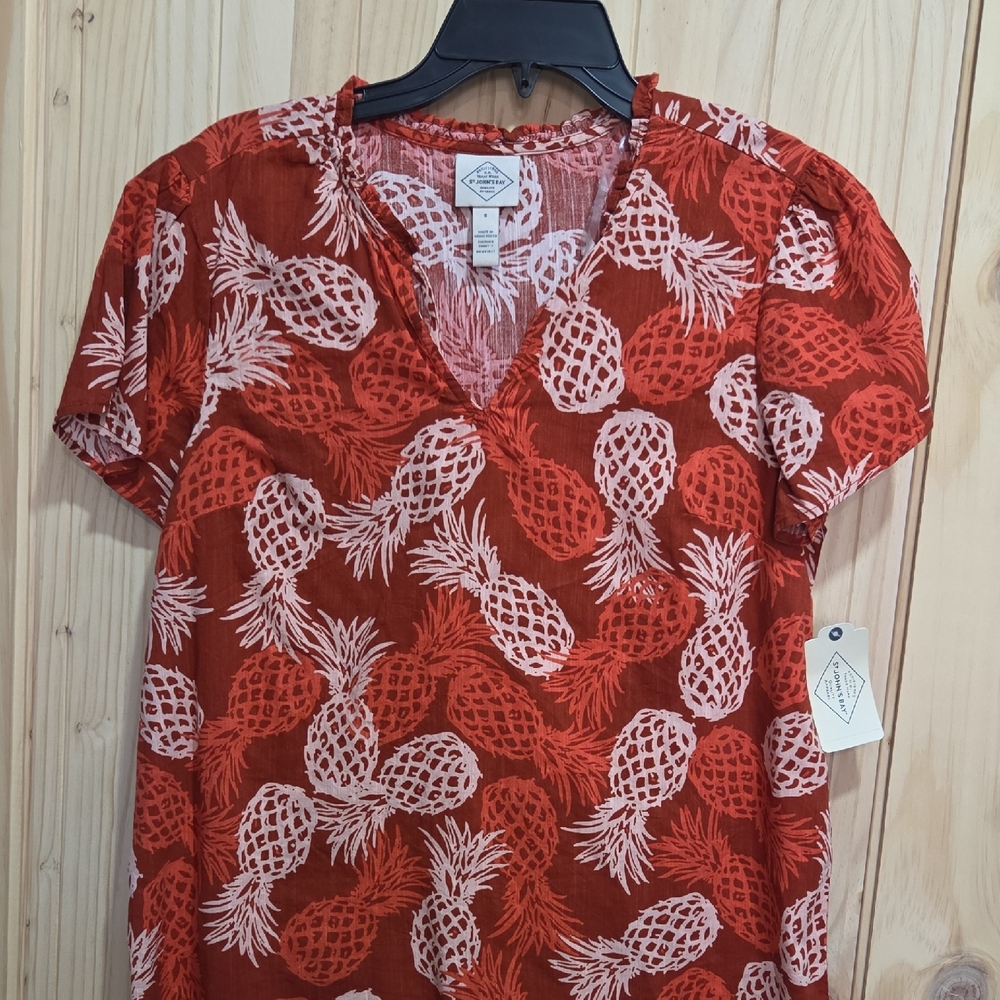 St. John's Bay Red and White Pineapple Print Blouse